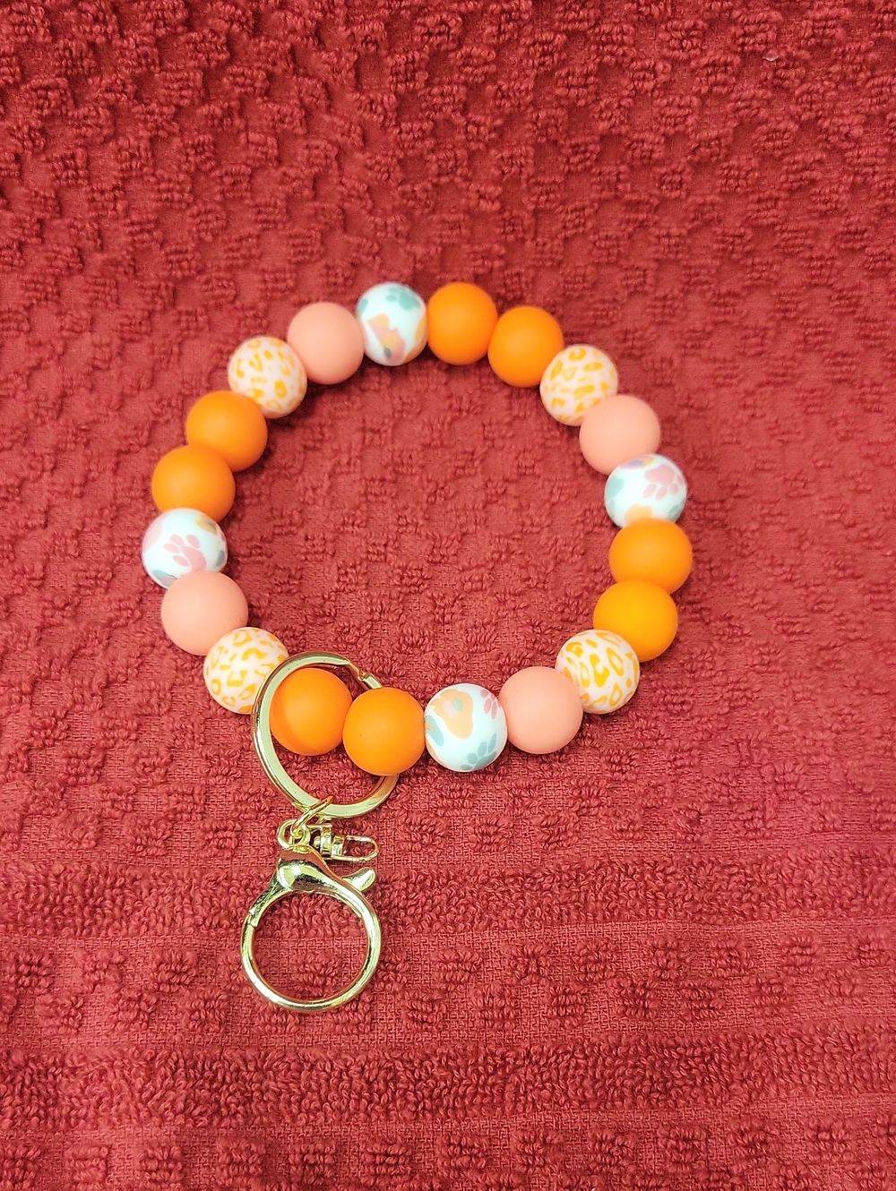 Beaded Wristlet Keychain - Orange & Peach